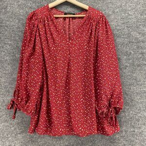 Reneec. Blouse Women 3XL Red Polka Dot V-Neck Long Sleeve Pullover Casual